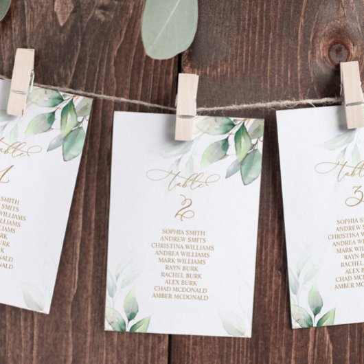 ユーカリ緑のテーブル番号2シーティングチャート 招待状