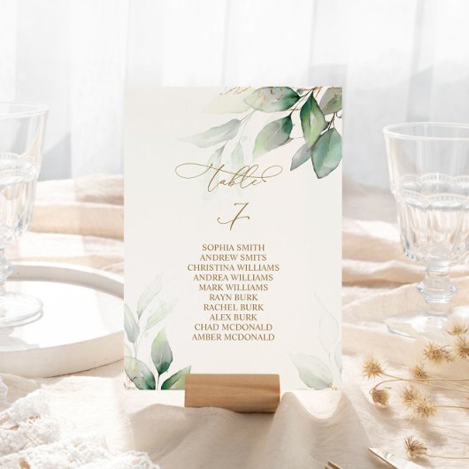 ユーカリ緑のテーブル番号7シーティングチャート 招待状