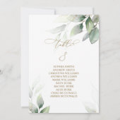 ユーカリ緑のテーブル番号8シーティングチャート 招待状 (裏面)