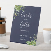 ユーカリ緑のネイビーブルーカードとギフト 台座サイン (インサイチュ)