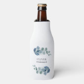 ユーカリ緑のパーソナライズされた結婚式 ボトルクーラー (ボトル正面)