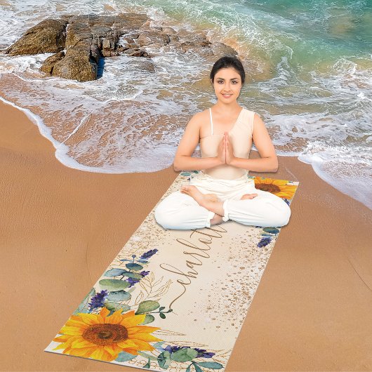 ユーカリ緑のヒマワリグリッター ヨガマット