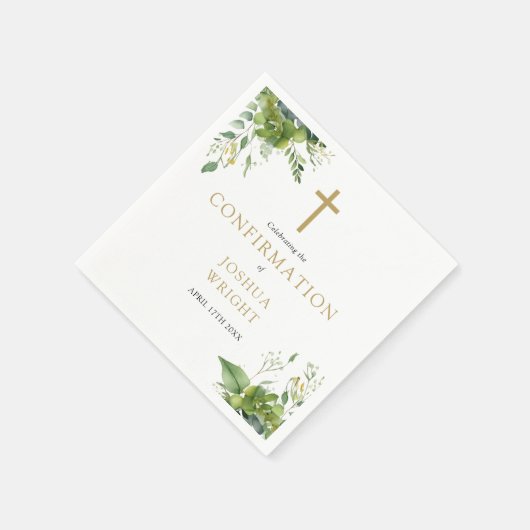 ユーカリ緑のフローラ確認 スタンダードカクテルナプキン (角)