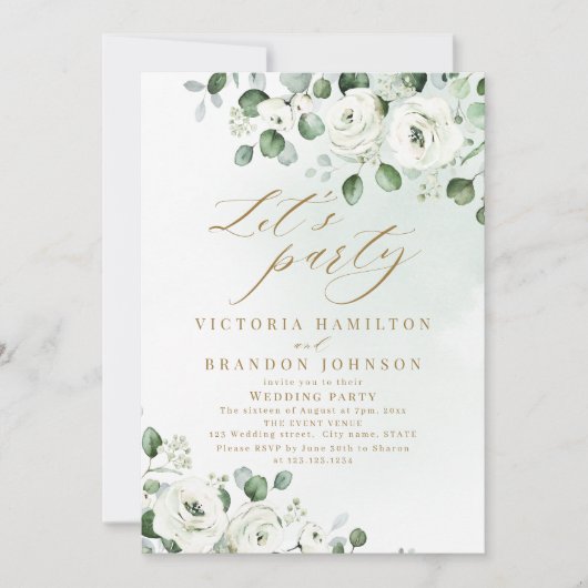 ユーカリ緑のフローラ素朴な結婚式 招待状 (正面)