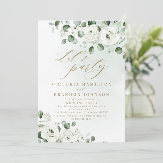 ユーカリ緑のフローラ素朴な結婚式 招待状 (スタンド正面)