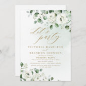 ユーカリ緑のフローラ素朴な結婚式 招待状 (正面/裏面)