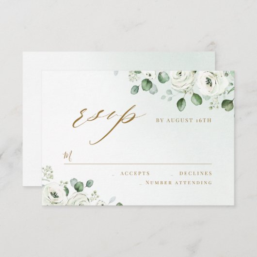 ユーカリ緑のフローラ素朴な結婚式RSVP 出欠カード (正面/裏面)