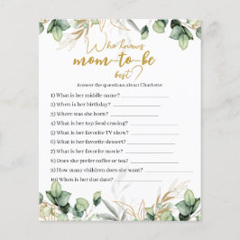 ユーカリ緑のベビーシャワーゲームカード