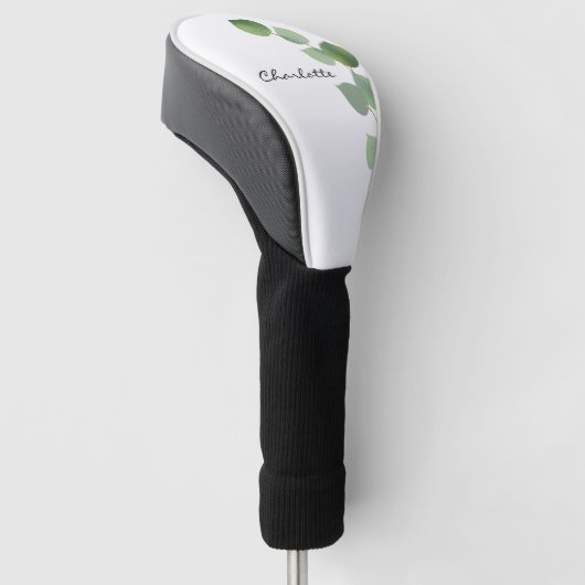 ユーカリ緑のホワイトネームスクリプト ゴルフヘッドカバー (アングル)