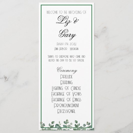 ユーカリ緑のミニマエレガントリストプログラム プログラム (正面)