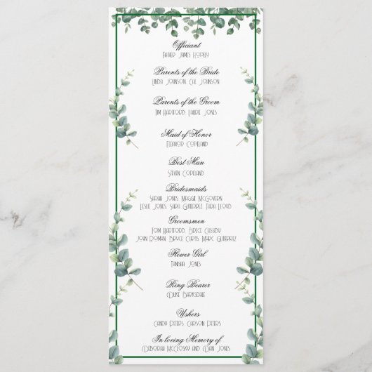 ユーカリ緑のミニマエレガントリストプログラム プログラム (裏面)