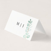 ユーカリ緑のミニマル結婚リストのテーブルカード (裏面)