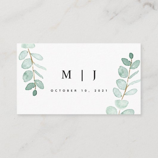 ユーカリ緑のミニマル結婚リストの情報 エンクロージャーカード (裏面)