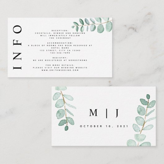 ユーカリ緑のミニマル結婚リストの情報 エンクロージャーカード (正面/裏面)