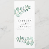 ユーカリ緑のミニマル結婚リスト メニュー (裏面)