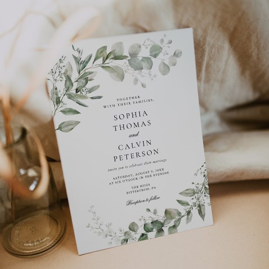 ユーカリ緑のミニマル結婚リスト 招待状