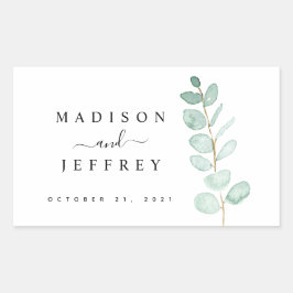 ユーカリ緑のミニマル結婚リスト 長方形シール