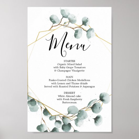 ユーカリ緑のメニューまたはバーメニューサイン ポスター (正面)