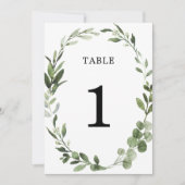 ユーカリ緑のリースエレガント表の番号 招待状 (正面)
