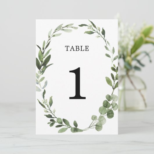 ユーカリ緑のリースエレガント表の番号 招待状 (スタンド正面)