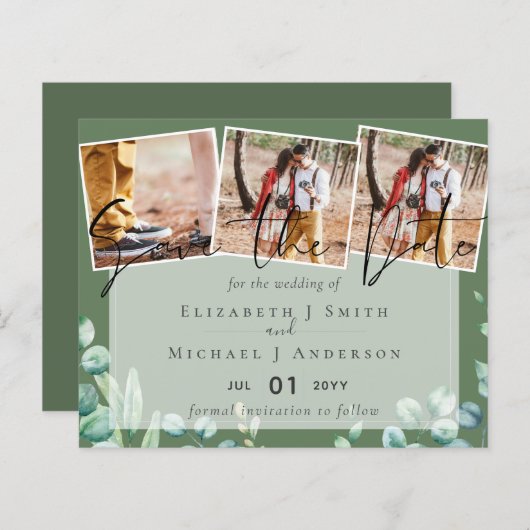 ユーカリ緑の写真婚約救日 (正面/裏面)