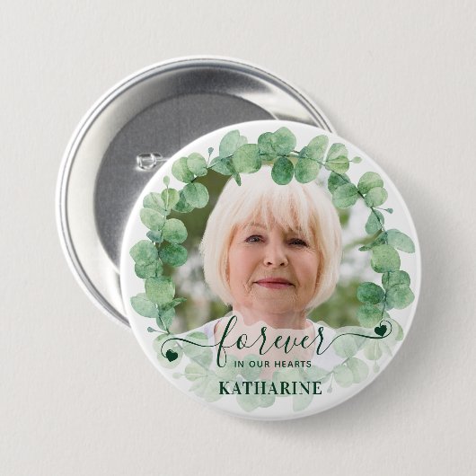 ユーカリ緑の写真葬儀記念碑 缶バッジ (正面&裏面)