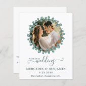 ユーカリ緑の写真QRコードウェディング招待 (正面/裏面)