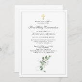 ユーカリ緑の十字聖なる聖餐式 招待状 (正面/裏面)