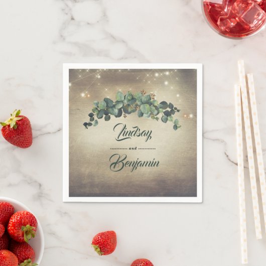 ユーカリ緑の国素朴の結婚式 スタンダードカクテルナプキン (インサイチュ)