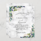 ユーカリ緑の大理石結婚式招待状 (正面/裏面)