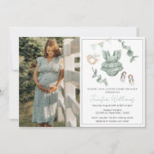 ユーカリ緑の女の子の赤ちゃんシャワー写真の招待状 招待状 (正面)