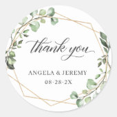 ユーカリ緑の幾何学的結婚に感謝 ラウンドシール (正面)