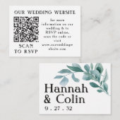 ユーカリ緑の枠グリーンブルーホワイトくもの巣QR エンクロージャーカード (正面/裏面)