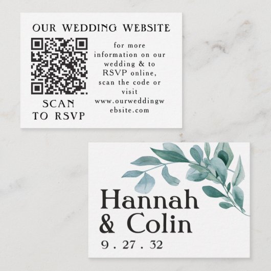 ユーカリ緑の枠グリーンブルーホワイトくもの巣QR エンクロージャーカード (正面/裏面)