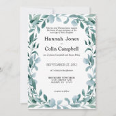 ユーカリ緑の枠グリーンブルー結婚ズ 招待状 (正面)