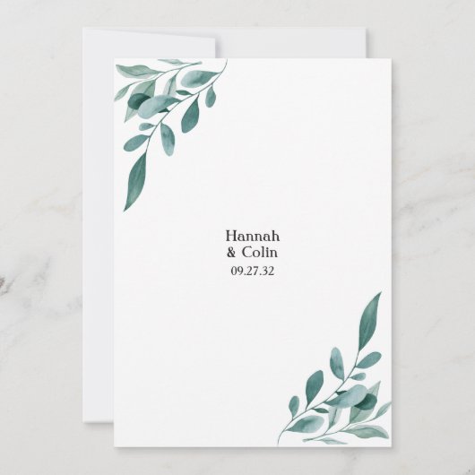 ユーカリ緑の枠グリーンブルー結婚ズ 招待状 (裏面)