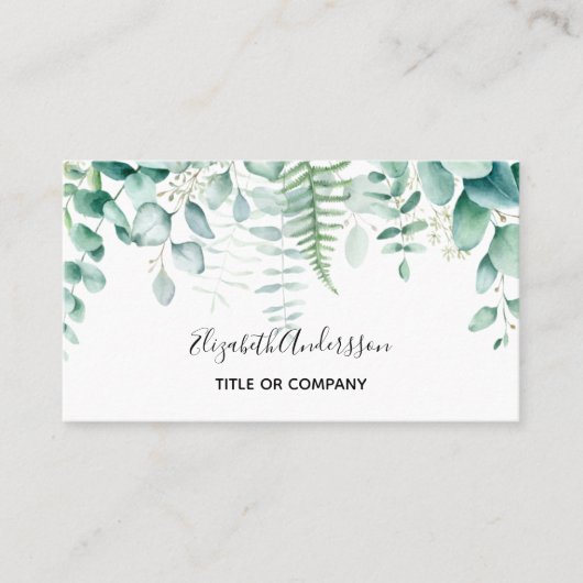 ユーカリ緑の森のシダモダンQRコード 名刺 (正面)