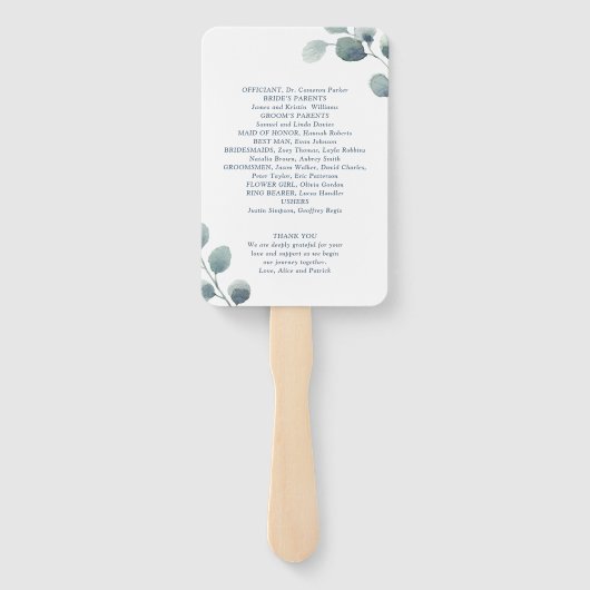 ユーカリ緑の水の色の葉ほこりっぽい青 ハンドファン (裏面)