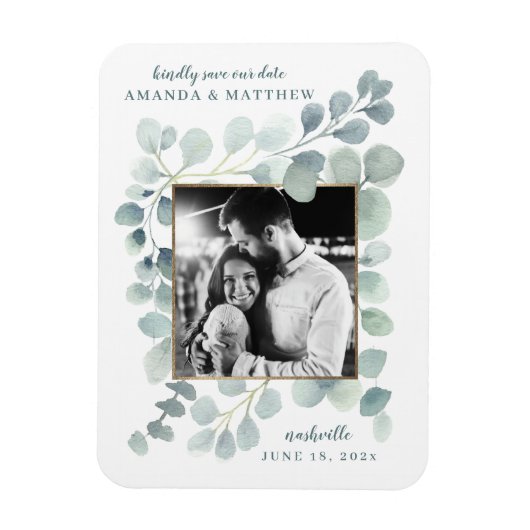 ユーカリ緑の水の色の葉ほこりっぽい青 マグネット (縦)