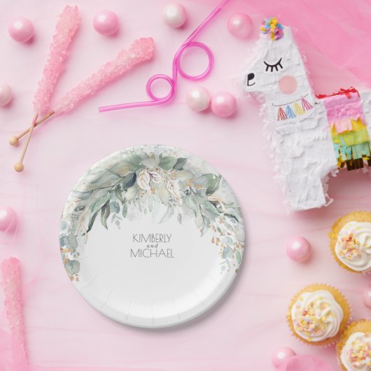 ユーカリ緑の水の色サマー結婚ズ ペーパープレート (パーティー)