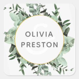 ユーカリ緑の水の色結婚のシール スクエアシール