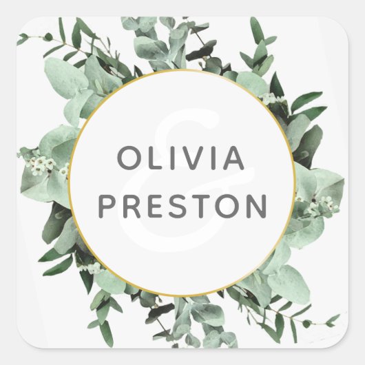 ユーカリ緑の水の色結婚のシール スクエアシール (正面)