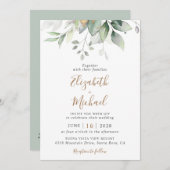 ユーカリ緑の水彩QRコード結婚ズ 招待状 (正面/裏面)