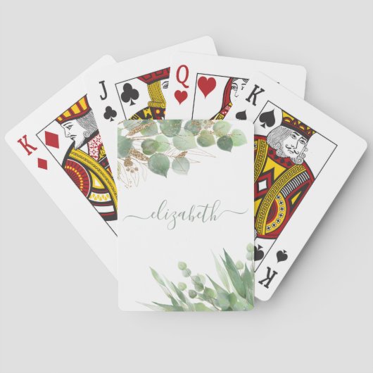 ユーカリ緑の水色パーソナライズされた トランプ (裏面)