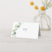 ユーカリ緑の水色結婚の プレイスカード (裏面)
