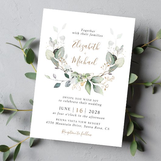 ユーカリ緑の水色結婚の 招待状