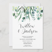 ユーカリ緑の水色結婚の 招待状 (正面)