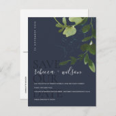 ユーカリ緑の海軍の水色の日付を保存 案内ポストカード (正面/裏面)