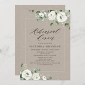 ユーカリ緑の白いフローラリハーサルディナー 招待状 (正面/裏面)