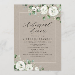 ユーカリ緑の白いフローラリハーサルディナー 招待状